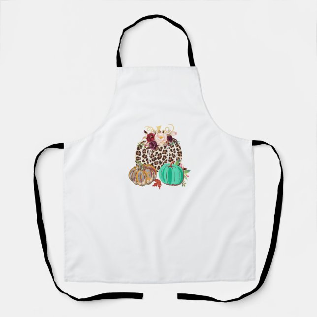 Fall Leopard Cheetah Pumpkin Rustic Halloween Than Apron (Front)