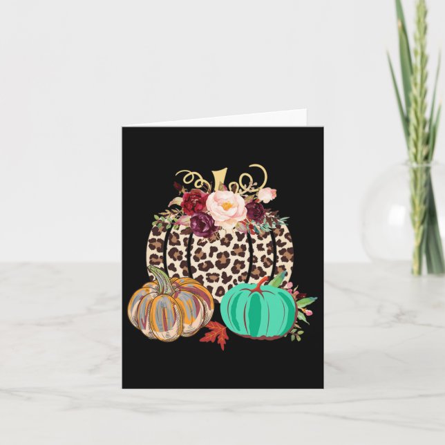 Fall Leopard Cheetah Pumpkin Rustic Halloween Than Card (Front)
