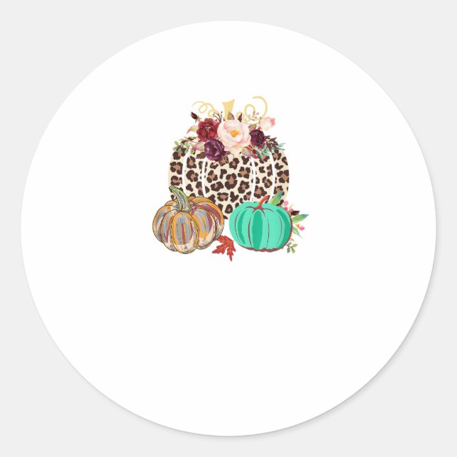 Fall Leopard Cheetah Pumpkin Rustic Halloween Than Classic Round Sticker (Front)