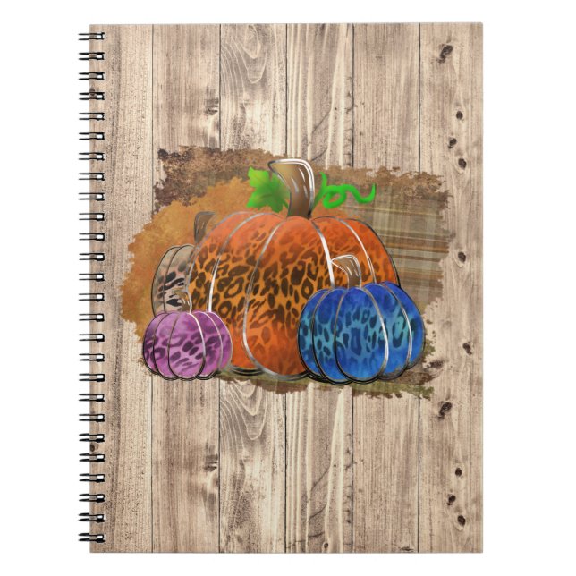Fall Leopard Print Autumn Pumpkins On Plaid  Notebook (Front)