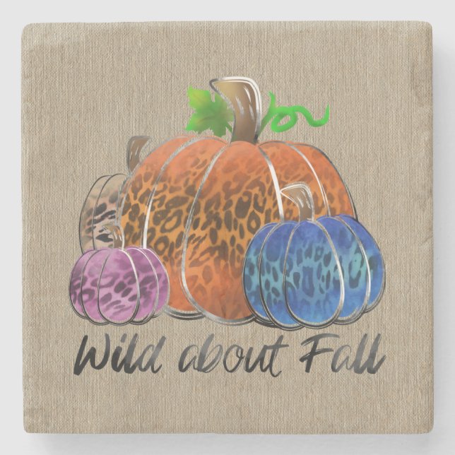 Fall Leopard Print Autumn Pumpkins On Plaid  Stone Coaster (Front)