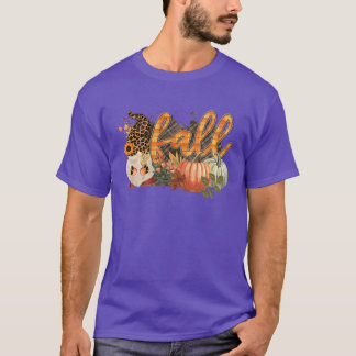 Fall Leopard Print Gnome With Pumpkin And Autumn L T-Shirt