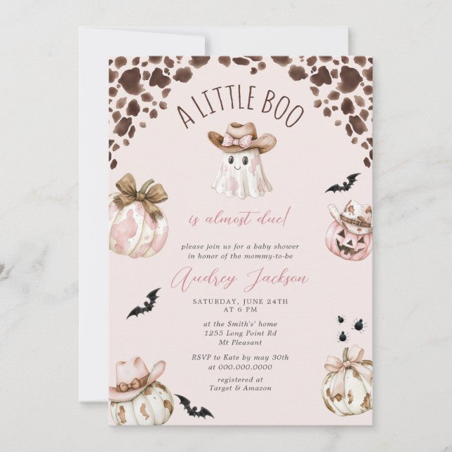 Fall Little Boo Girl Cowgirl Western Baby Shower Invitation (Front)
