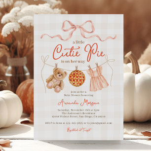 Fall Little Cutie Pie Bow Teddy Bear Baby Shower Invitation