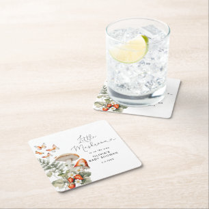 Fall little mushroom baby shower square paper coaster