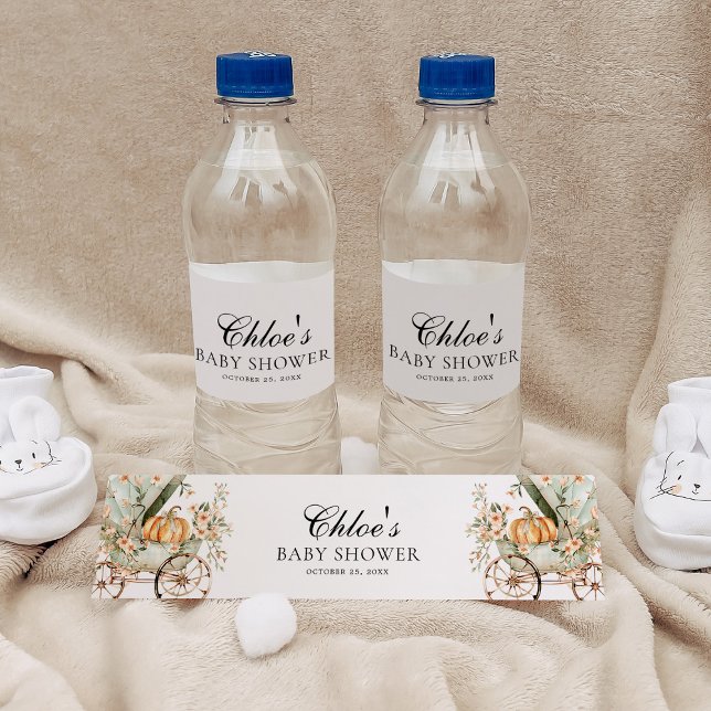 Fall Little Pumpkin Autumn Baby Shower Water Bottle Label (Creator Uploaded)