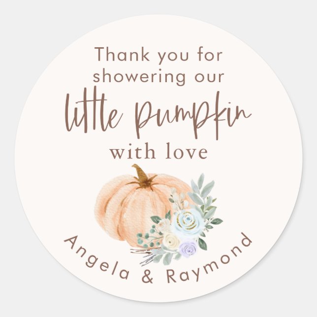 Fall Little Pumpkin Baby Shower Classic Round Sticker (Front)