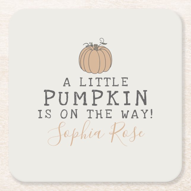 Fall Little Pumpkin baby shower Decor Square Paper Coaster (Front)