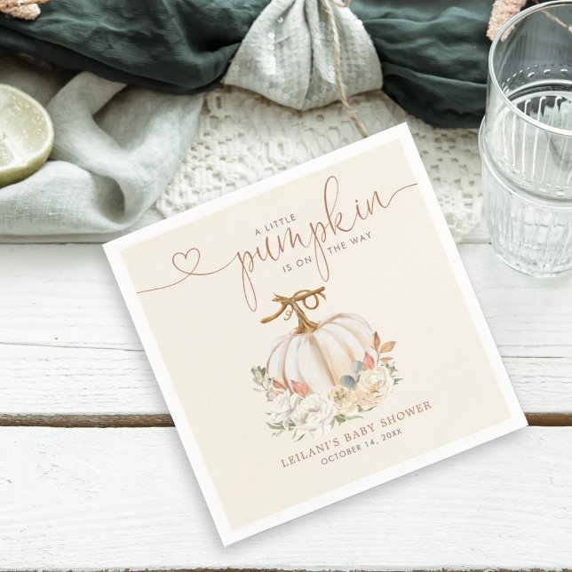 Fall Little Pumpkin Baby Shower Napkin (Little pumpkin is on the way autumn themed baby shower napkin is perfect for created a fall feel.)
