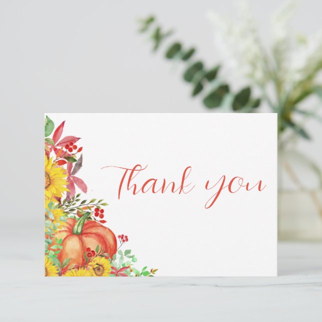 Fall little pumpkin baby shower thank you card (Standing Front)