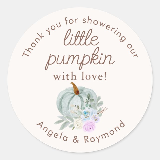 Fall Little Pumpkin Baby Shower Thank You Classic Round Sticker (Front)