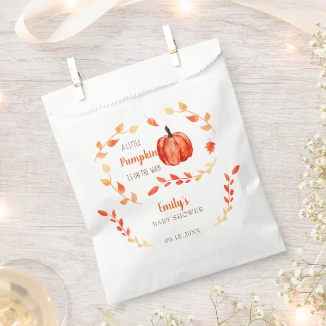 Fall Little Pumpkin Baby Shower Watercolor Foliage Favour Bag (Clipped)