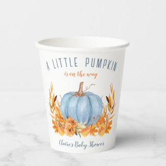 Fall Little Pumpkin Blue Boy Baby Shower Paper Cup