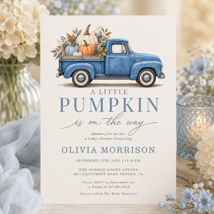 Fall Little Pumpkin Blue Truck Boy Baby Shower Invitation