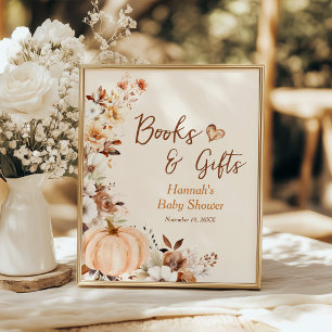 Fall Little Pumpkin Books and Gifts Baby Shower Poster