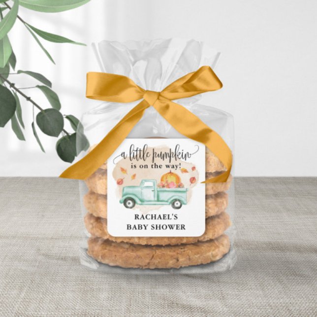 Fall Little Pumpkin Farm Truck Baby Shower Square Sticker (Great stickers to elevate your party favors.)