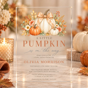 Fall Little Pumpkin Floral Baby Shower Acrylic Invitations