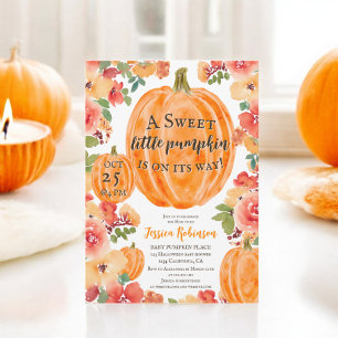 Fall little pumpkin floral halloween baby shower invitation