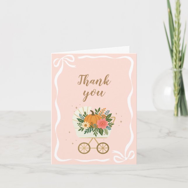 Fall Little Pumpkin Girl Baby Shower Thank You Card (Front)