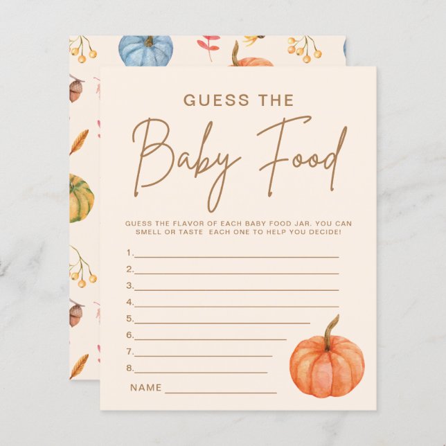 Fall Little Pumpkin Guess the Baby Food Game Card (Front/Back)