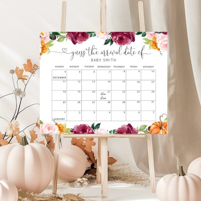 Fall Little pumpkin Guess the due Date calendar Poster (Creator Uploaded)