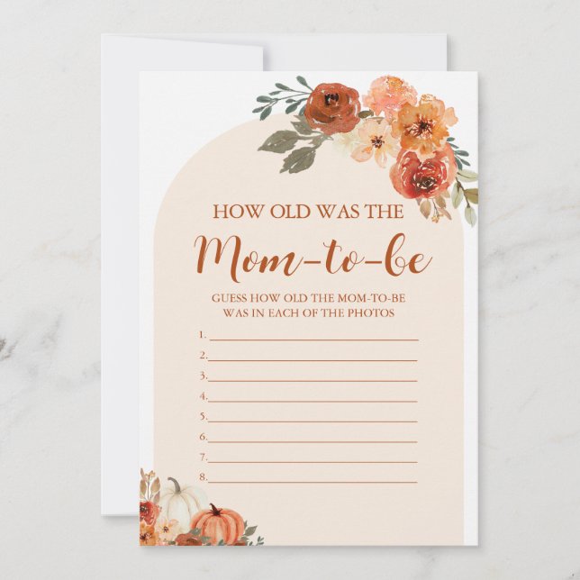 Fall Little Pumpkin How Old Was The Mum-to-be Game Invitation (Front)