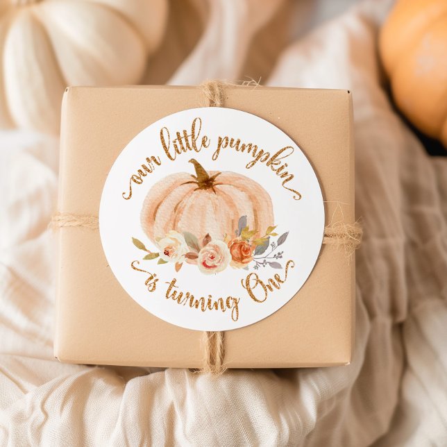 Fall little pumpkin is turning one birthday classic round sticker (Creator Uploaded)