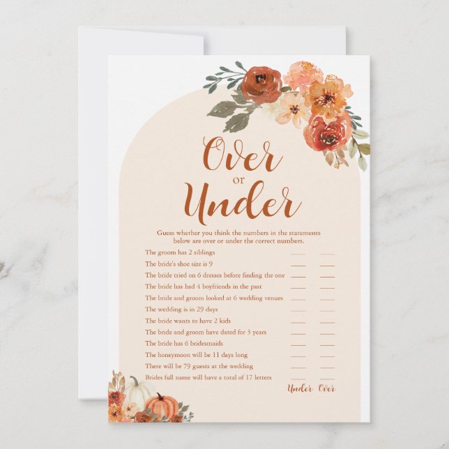 Fall Little Pumpkin Over or Under Baby Shower Game Invitation (Front)