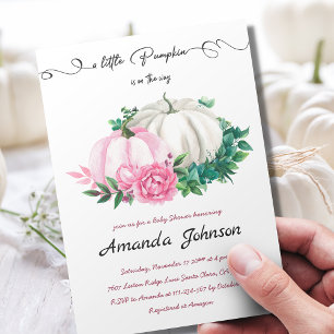 Fall Little Pumpkin Pink Floral Baby Shower Invitation