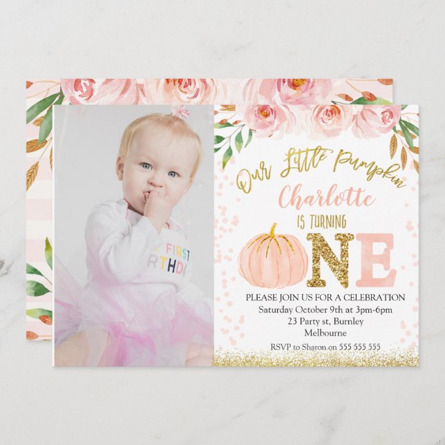 Fall Little Pumpkin Pumpkin Birthday Invitation (Front/Back)