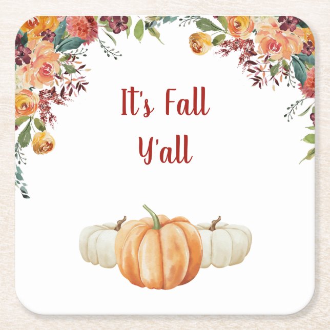 Fall Little Pumpkin  RSVP Response Card Square Paper Coaster (Front)