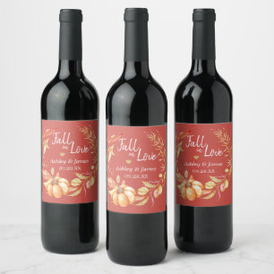 Fall Love Autumn Foliage Red Wedding Monogram Wine Label
