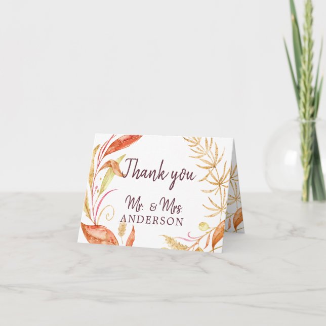 Fall Love Autumn Foliage Wedding Thank You Photo Card (Front)