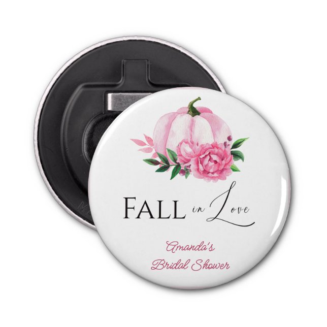 Fall Love Blush Pink Pumpkin Rustic Bridal Shower Bottle Opener (Front)