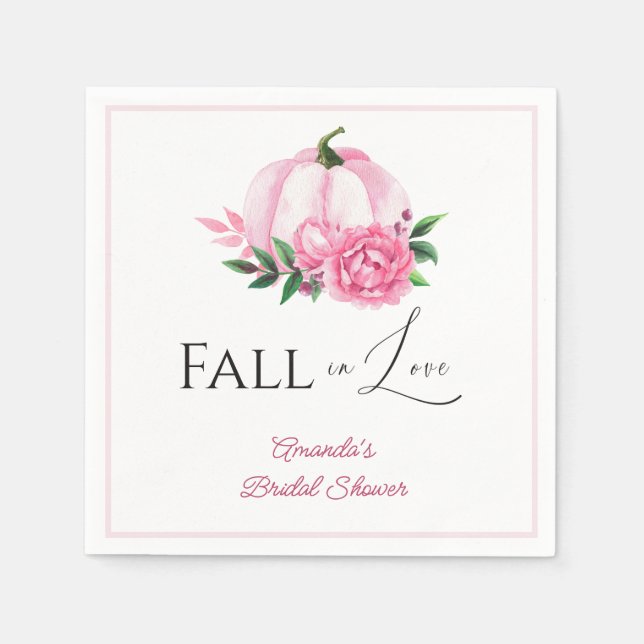 Fall Love Blush Pink Pumpkin Rustic Bridal Shower Napkin (Front)