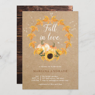 Fall Love Bridal Shower Autumn Wreath Rustic Kraft Invitation