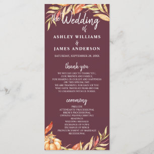 Fall Love Golden Foliage Burgundy Wedding Program