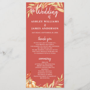 Fall Love Golden Foliage Warm Red Wedding Program