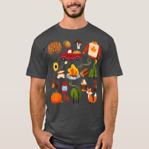 Fall Lover Collage Leaves Pumpkins Campfire T-Shirt