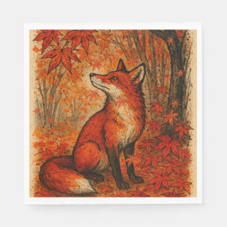 Fall Lovers Fox Forest Leaves Trees Napkin