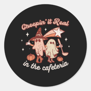 Fall Lunch Lady Retro Halloween Cafeteria Pumpkin  Classic Round Sticker