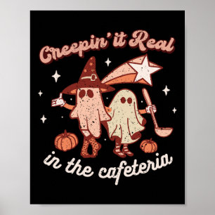 Fall Lunch Lady Retro Halloween Cafeteria Pumpkin  Poster