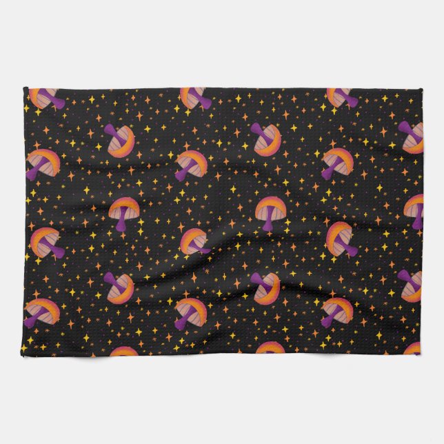 Fall magic mushrooms_black tea towel (Horizontal)