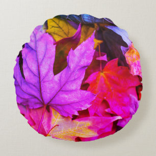 Fall maple leaf colourful autumn nature round cushion