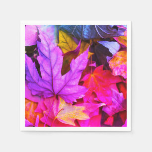 Fall maple leaf colourful autumn pink purple red napkin