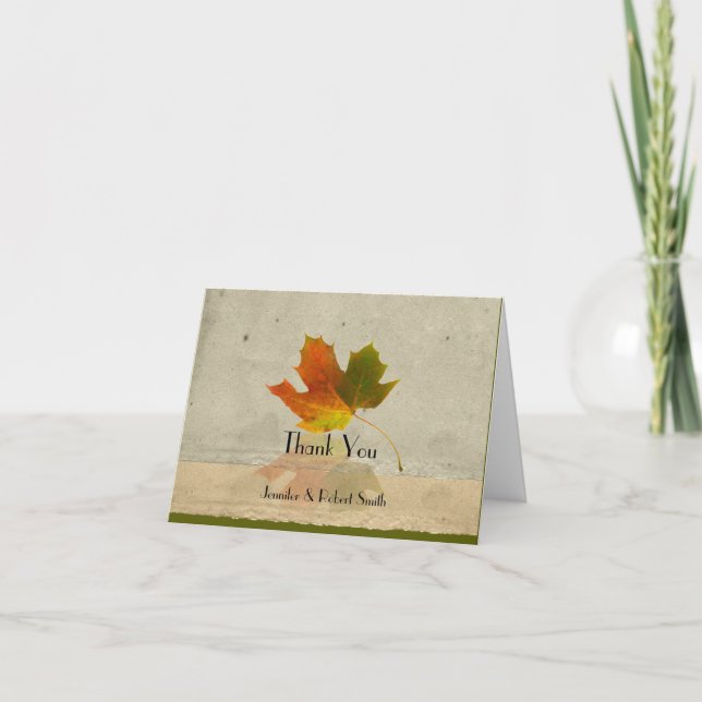 Fall Maple Leaf on Faux Paper Wedding Thank You (Front)