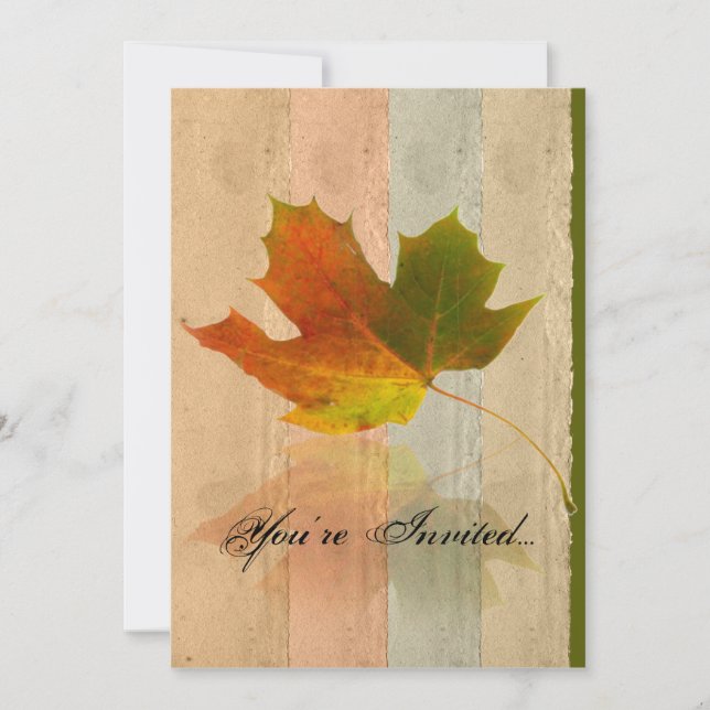Fall Maple Leaf on Paper Wedding Invitation (Front)