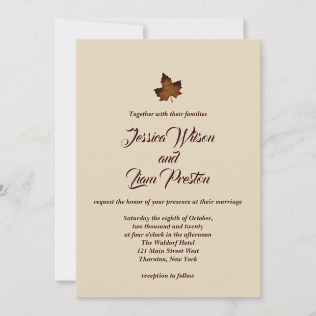 Fall Maple Leaf Wedding Invitation - beige (Front)