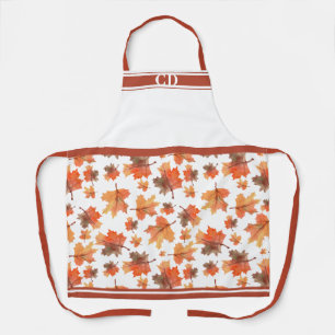Fall Maple Leaves All-Over Print Monogram Apron