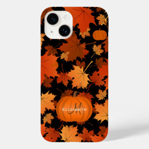 Fall maple leaves and pumpkins name monogram Case-Mate iPhone 14 case